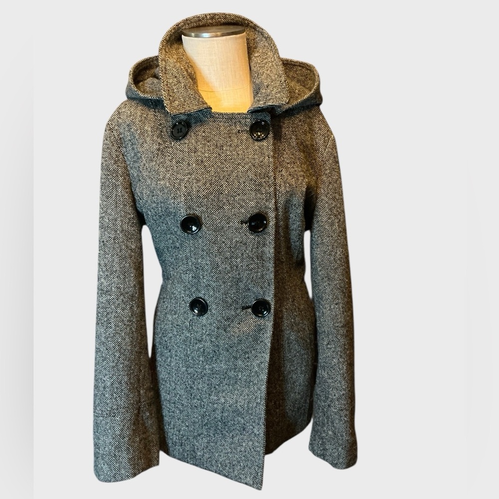Vintage Esprit Hooded Houndstooth Wool Blend Pea Coat Women’s XL